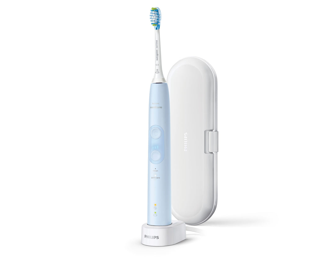 Light blue Philips Sonicare ProtectiveClean 4700 electric toothbrush with sleek design and ergonomic handle.