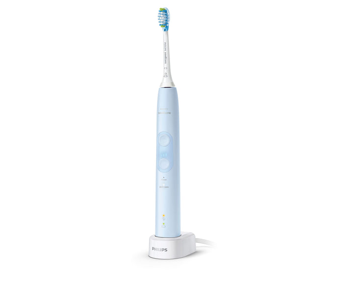 Light blue Philips Sonicare ProtectiveClean 4700 electric toothbrush with sleek design and ergonomic handle.